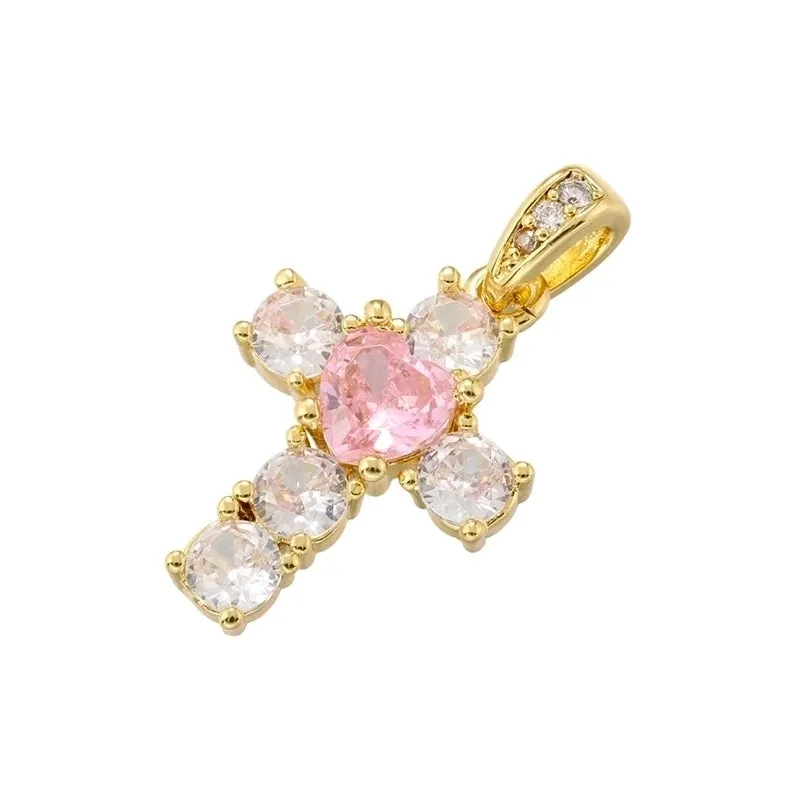 Luxurious Cool Style Cross Copper Inlay Zircon 18k Gold Plated Charms