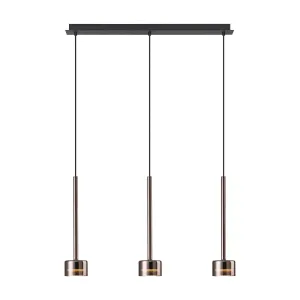 Mantra M7885 Tonic 3 Light Linear Pendant Copper/Black/Copper Glass