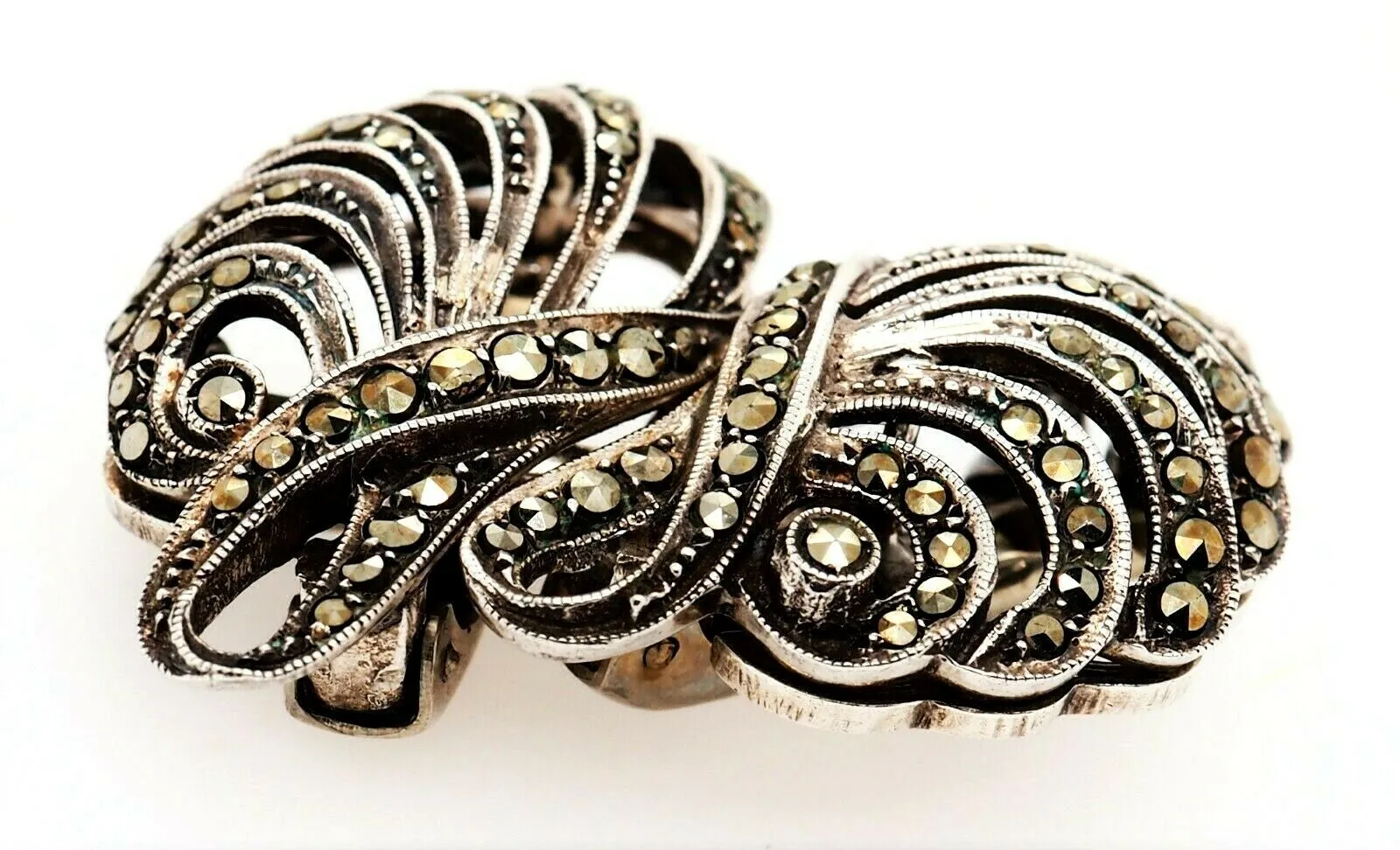 Marcasite 935 Sterling Silver Brooch & Clothes Clips