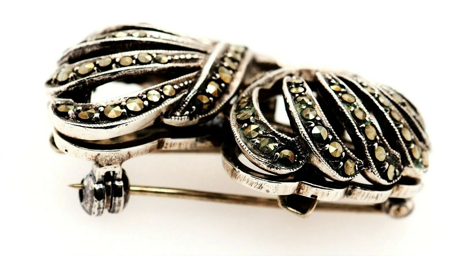 Marcasite 935 Sterling Silver Brooch & Clothes Clips