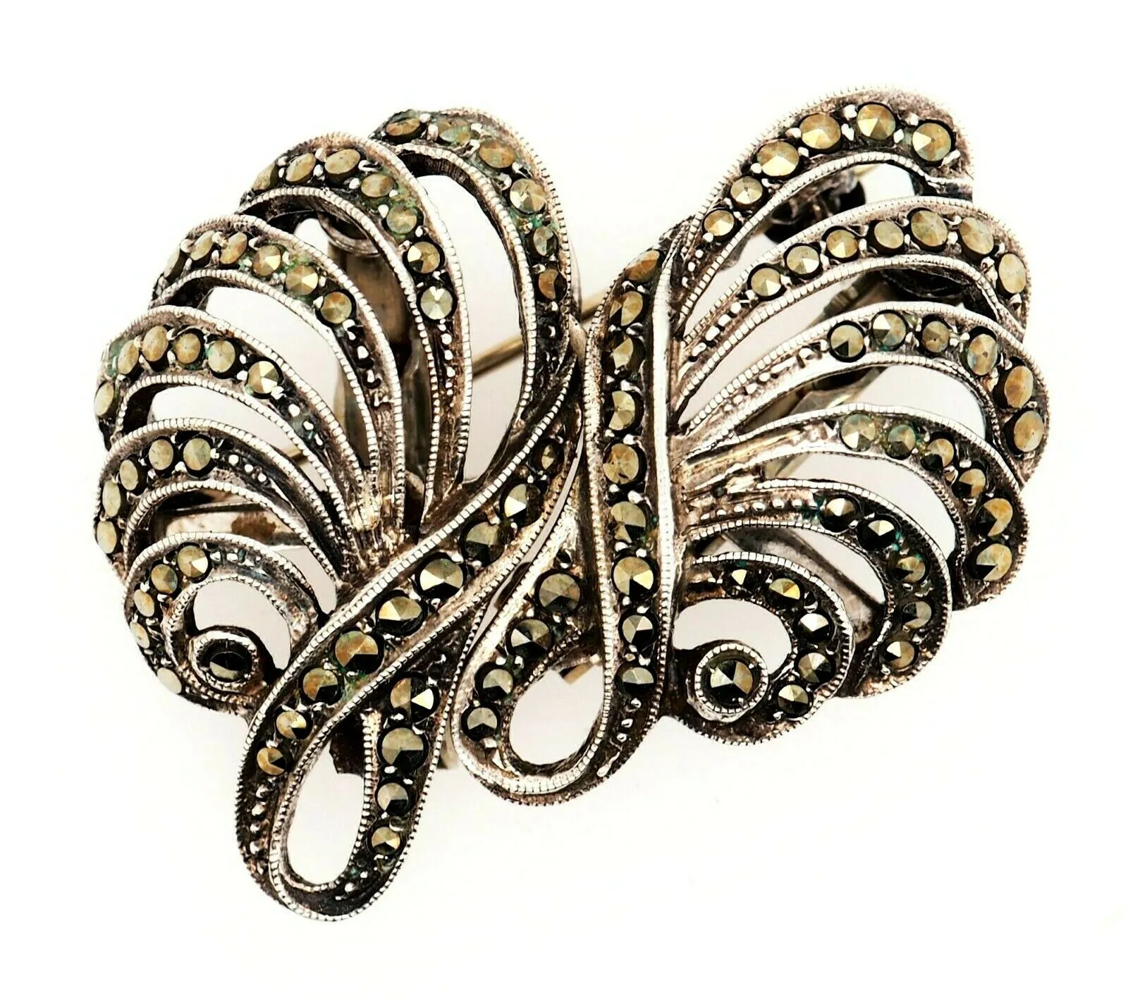 Marcasite 935 Sterling Silver Brooch & Clothes Clips