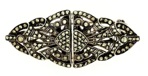 Marcasite & 925 Sterling Silver Vintage Brooch Pin & Matching Dress Clip