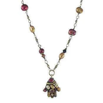 Michal Golan Colorful Pearl Hamsa Necklace