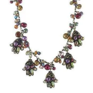 Michal Golan Multi Pearl Hamsa Charm Necklace