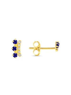 Mini Blue Sapphire Crown Stud Earrings 14K