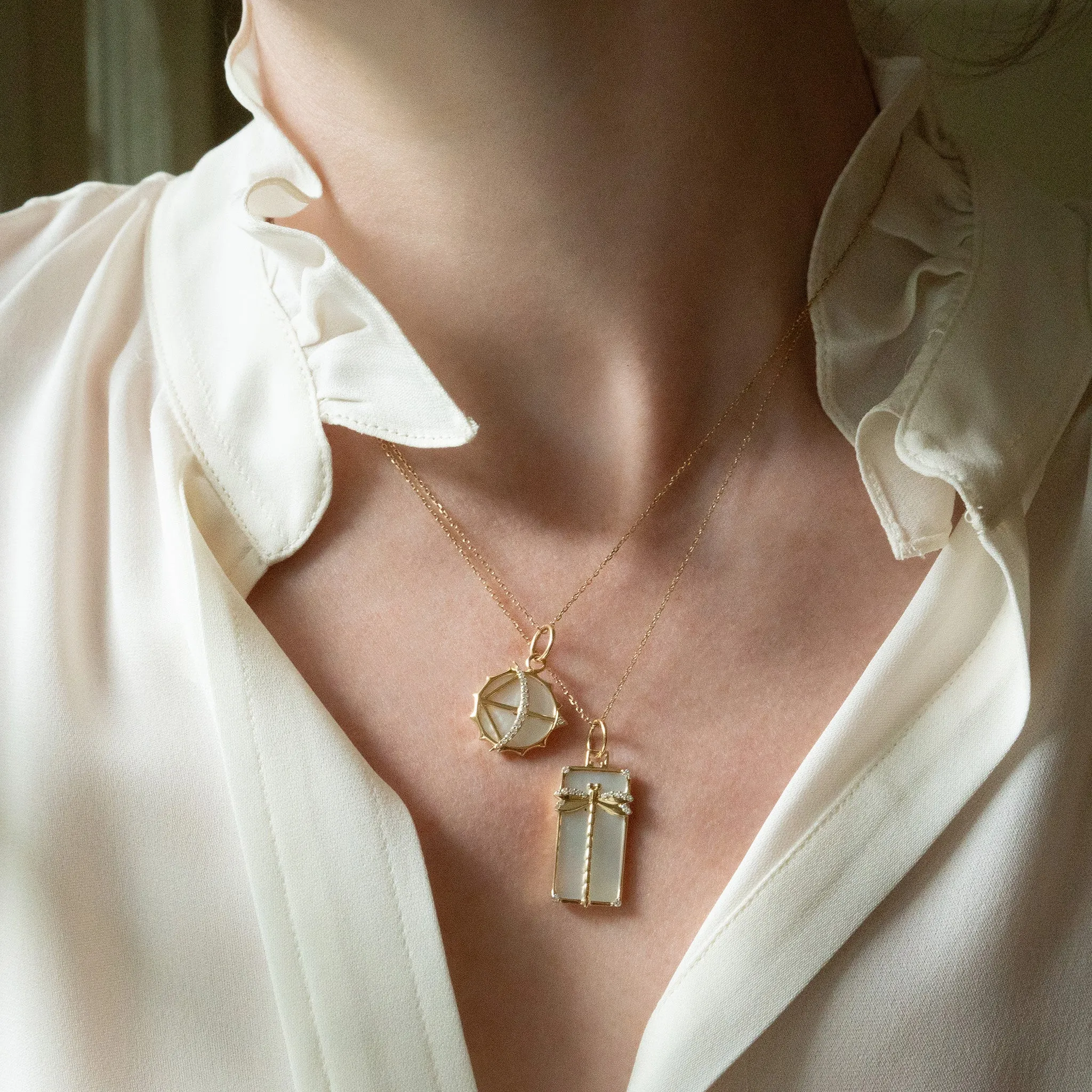 Mini Mother of Pearl Apollo 18K Gold Charm Necklace - Strength