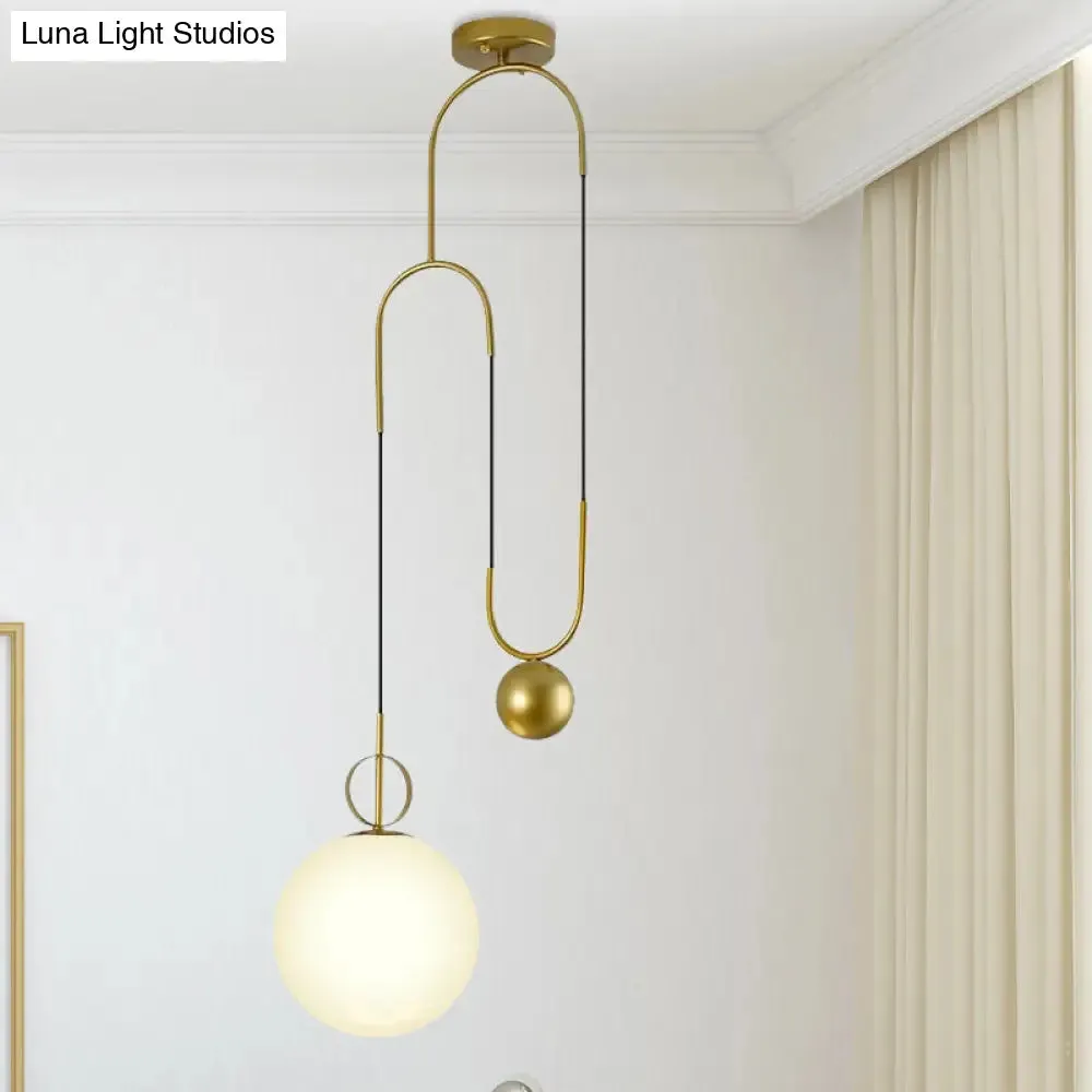 Modern White Glass Sphere Pendant Light with Golden Hanging Fixture for Bedrooms