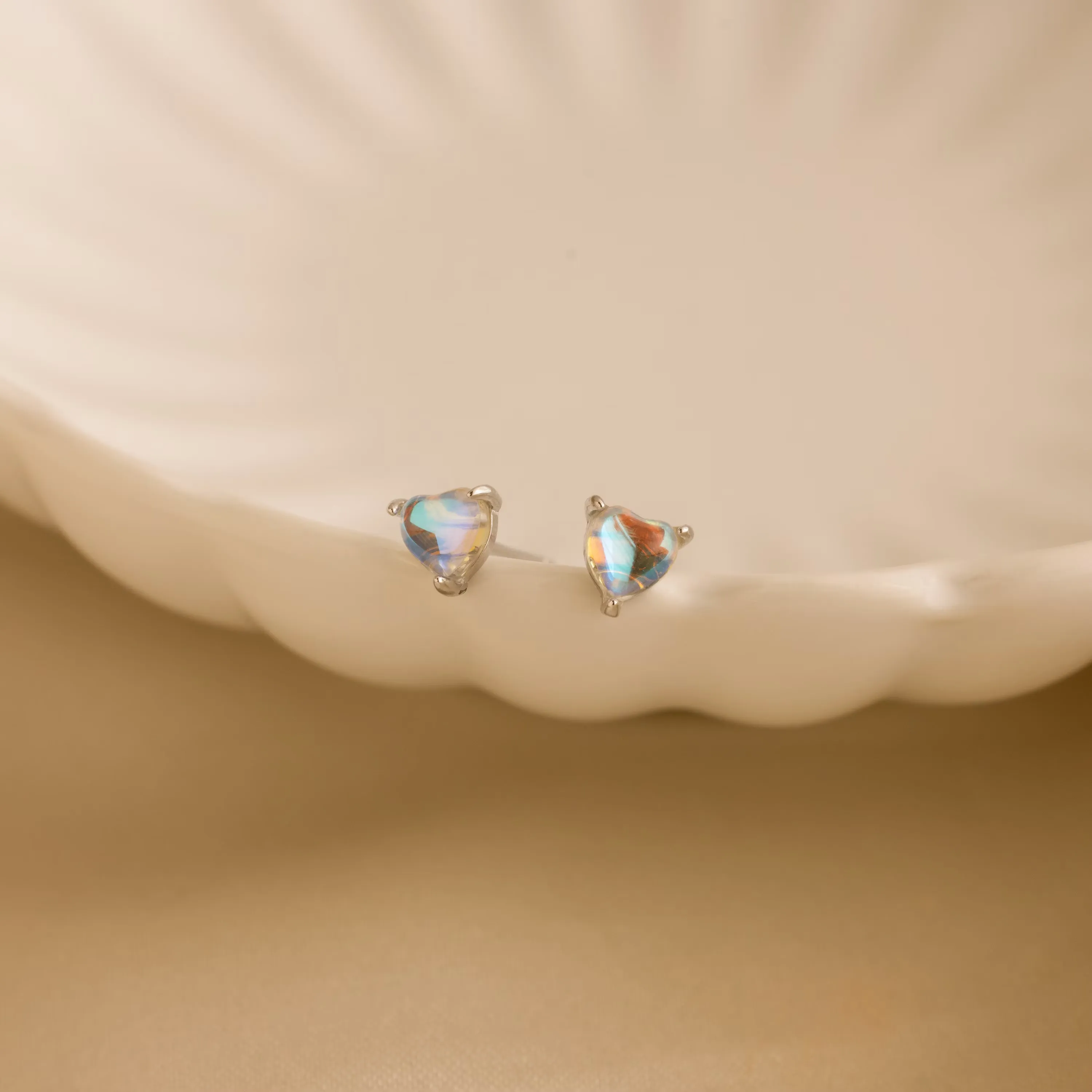 Moonstone Heart Studs