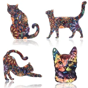 Multicolor Flowery Backpack Cat Brooch