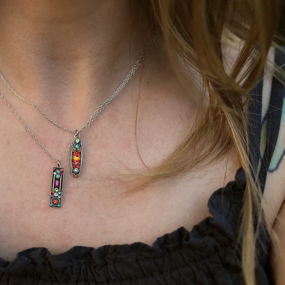 Multicolor Sparkle Long Oval Pendant Necklace