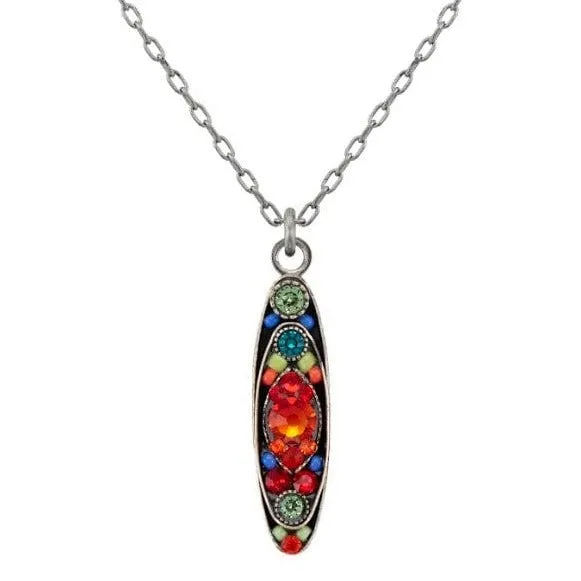 Multicolor Sparkle Long Oval Pendant Necklace