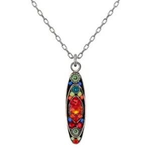 Multicolor Sparkle Long Oval Pendant Necklace