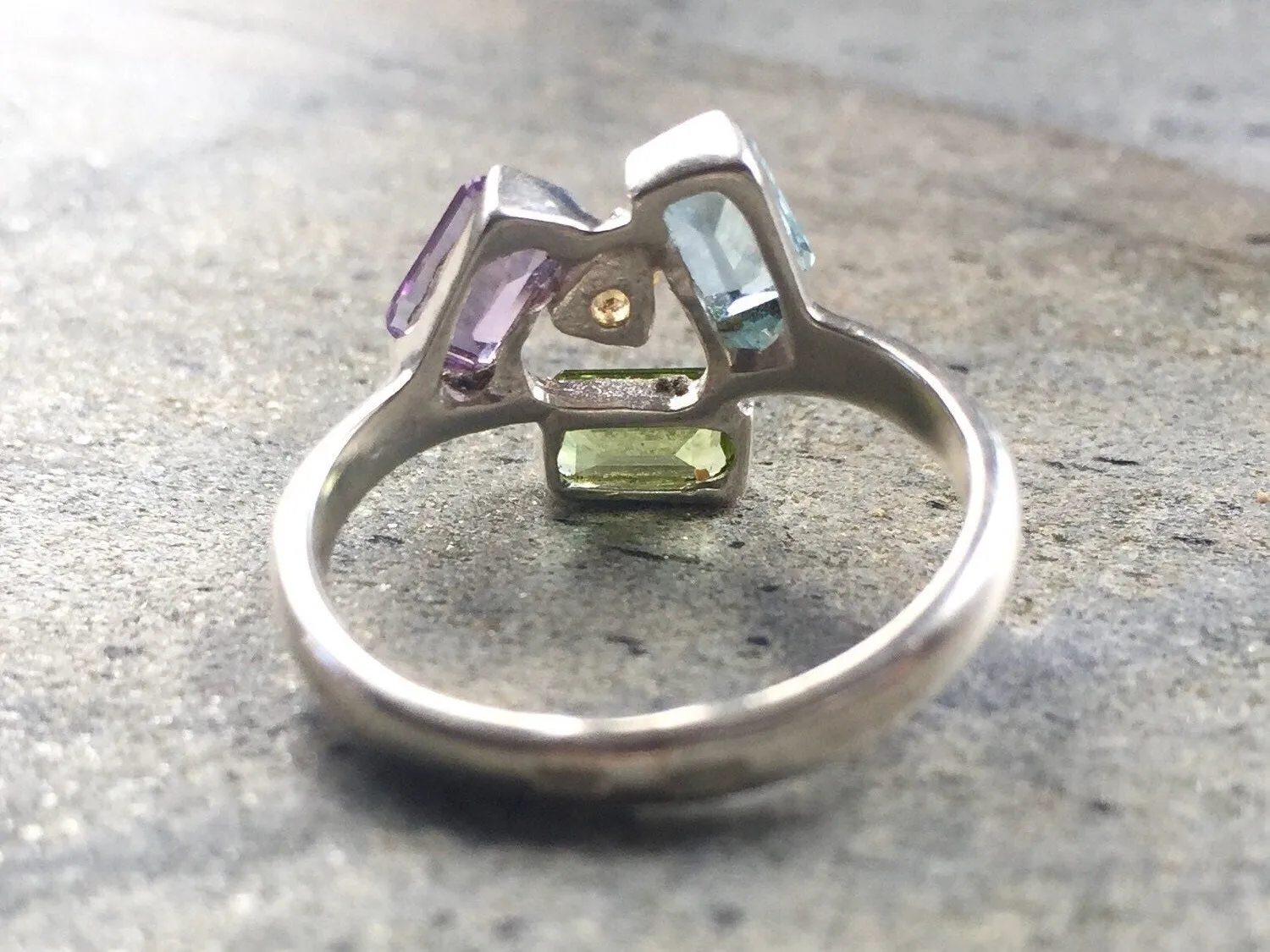 Multistone Baguette Ring - Colorful Statement Ring - Artistic Silver Ring