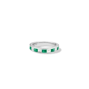 Natasha Half Eternity Ring 18ct White Gold - Emerald & Diamond