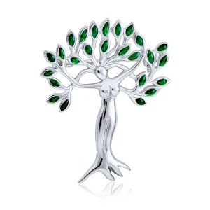 Native American Style Green Leaves Tree Of Life Brooche Pin in Sterling Silver