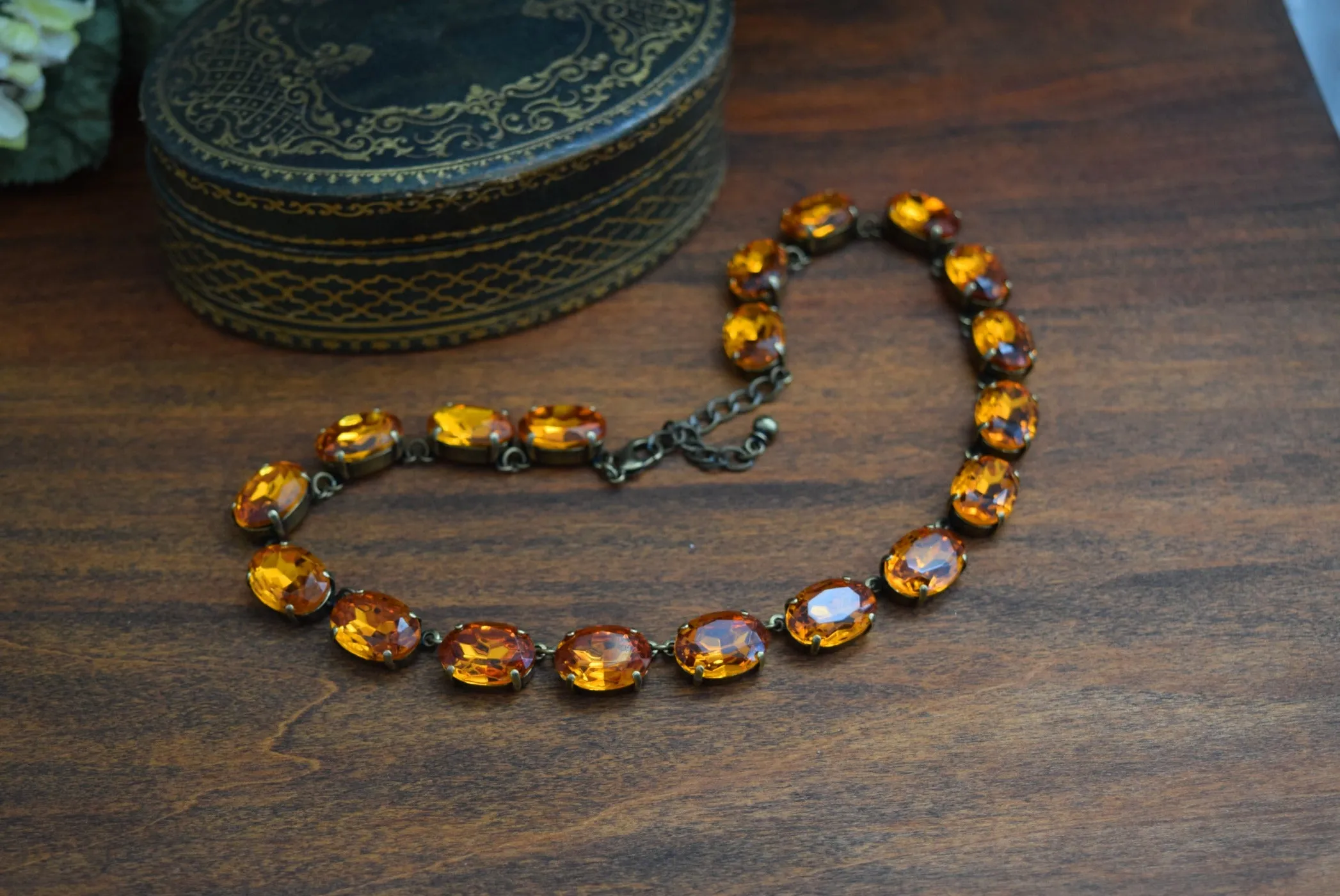 Orange Topaz Paste Riviere Necklace - Large Oval