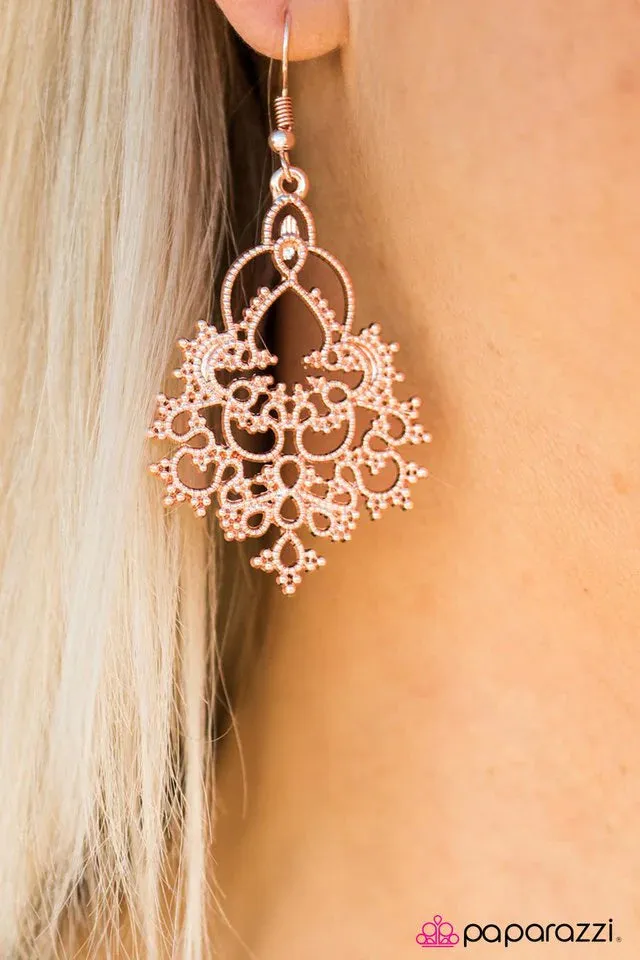 Paparazzi Earring ~ Hyacinth Haven - Rose Gold