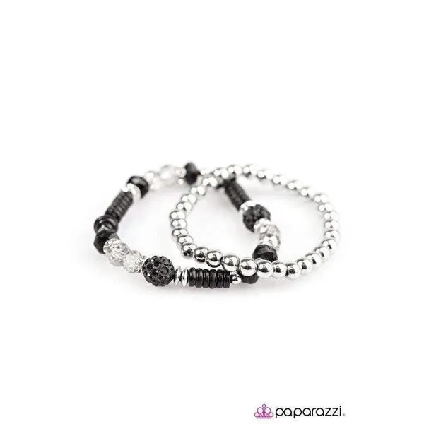 Paparazzi My Dance Card Is Full Silver & Black Bead 2 Piece Bracelet Set