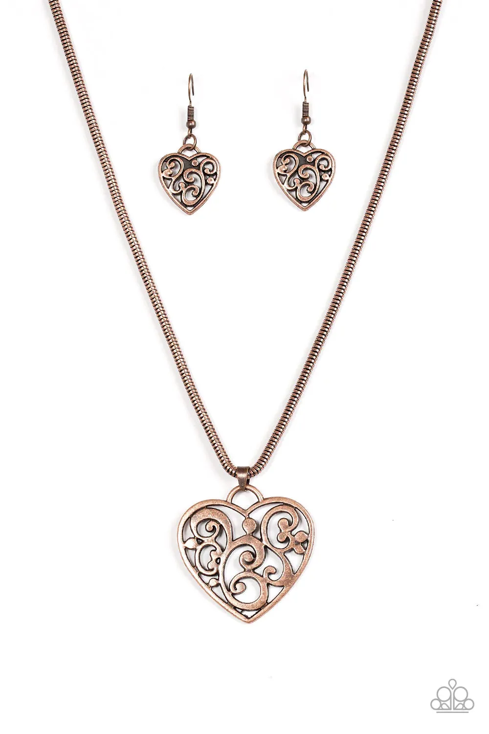 Paparazzi Necklace ~ FILIGREE Your Heart With Love - Copper