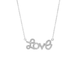 Pave Love Script Necklace in Rhodium Plated Sterling Silver, 16"   2"