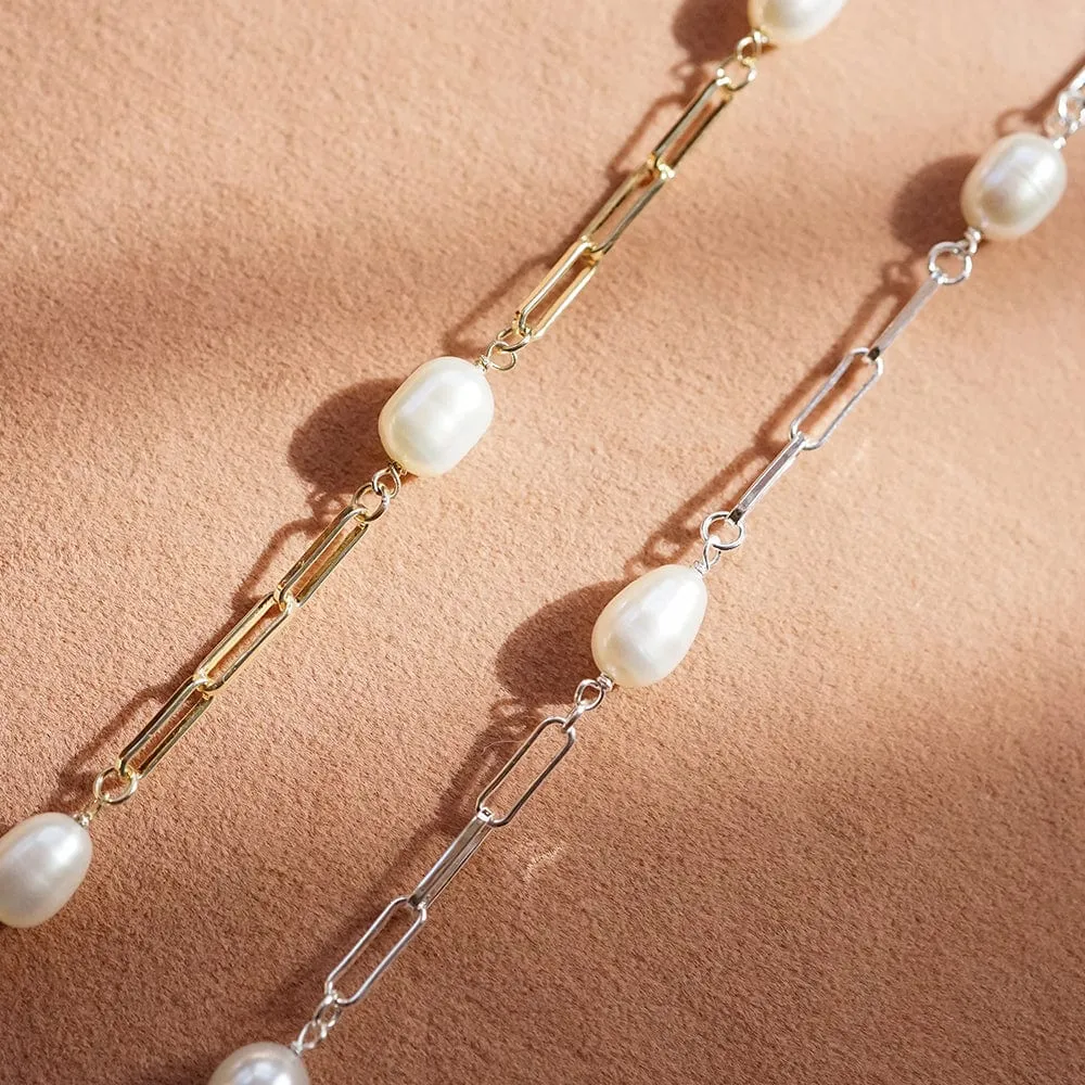 Pearl Chunky Chain Necklace 18ct Gold Plate