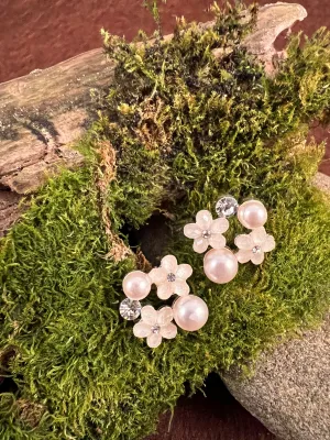 Pearl, Flower, and Crystal Earrings