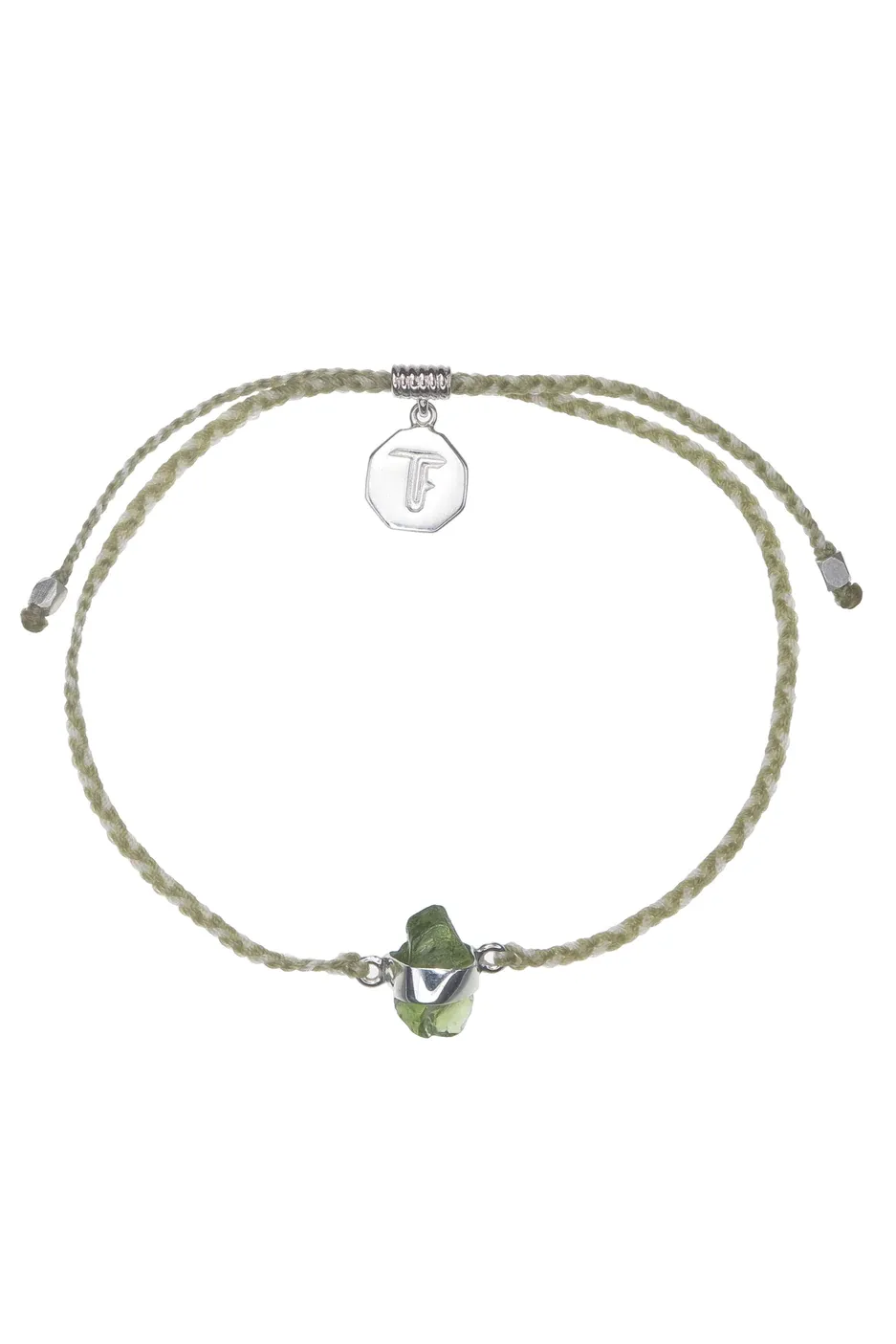 Peridot Crystal Bracelet | Sage Green and Cream - Silver