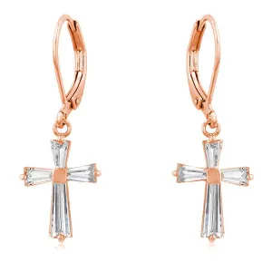 Perry CZ Cross Rose Gold Drop Earrings | 1.5ct