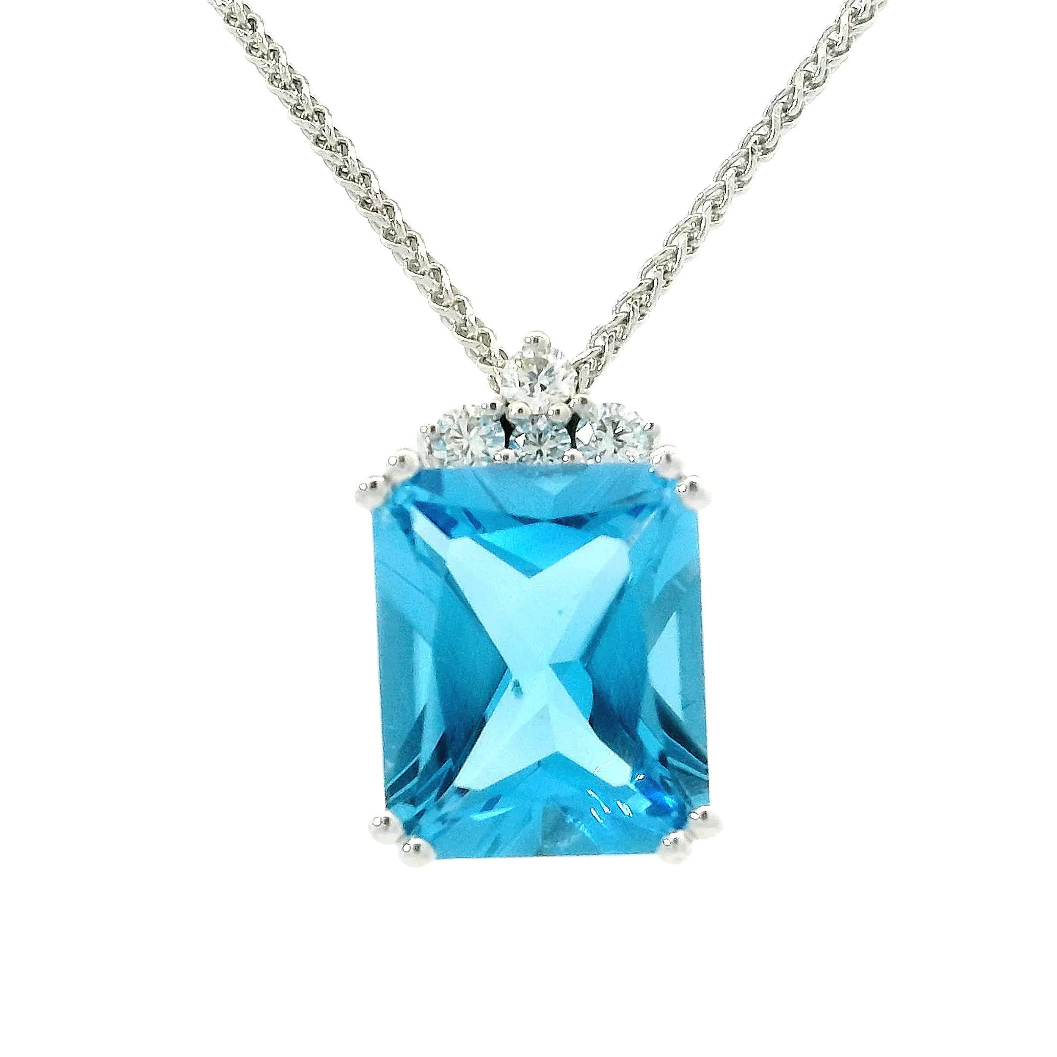 Radiant Cut Blue Topaz and Canadian Diamond Pendant