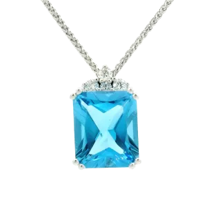 Radiant Cut Blue Topaz and Canadian Diamond Pendant