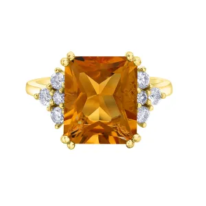 Radiant Cut Citrine and Canadian Diamond Ring