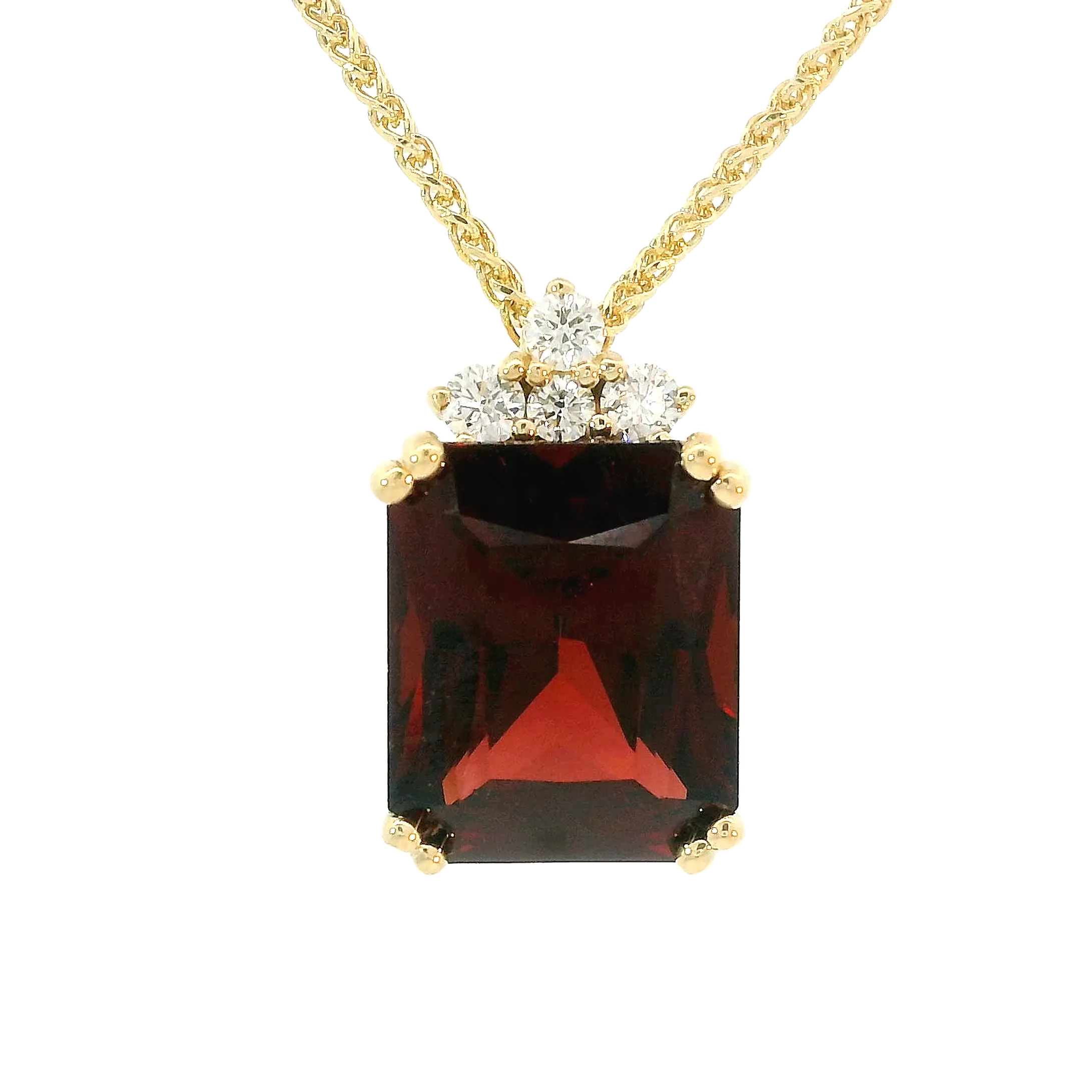 Radiant Cut Garnet Pendant with Canadian Diamonds