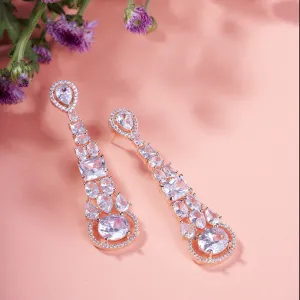 Radiant White Melody: Brass Rose Gold CZ Earrings