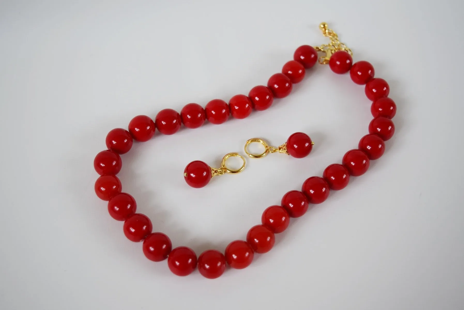 Red Coral Beaded Necklace - Large