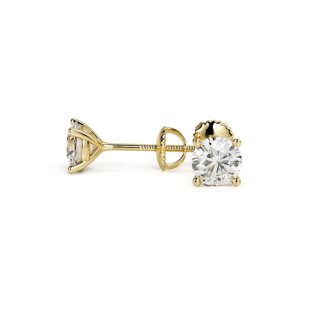 Refraction Angle Solitaire Earrings 2 Natural Diamonds in Yellow Gold