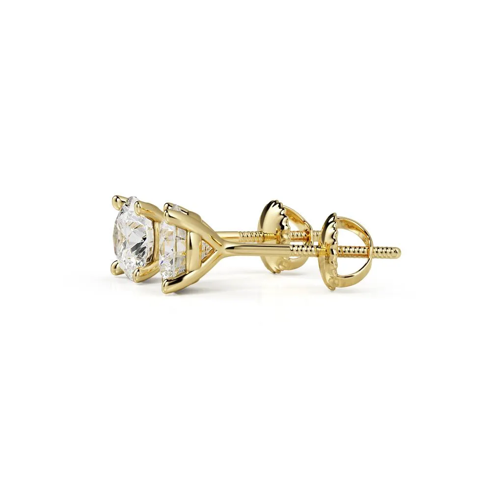 Refraction Angle Solitaire Earrings 2 Natural Diamonds in Yellow Gold