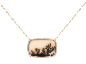 Rose Gold Pave Diamond Dendritic Agate Pendant