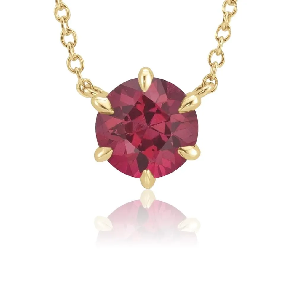 Round Lab-Grown Ruby Six Prong Set Pendant Necklace