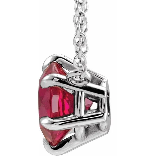 Round Lab-Grown Ruby Six Prong Set Pendant Necklace