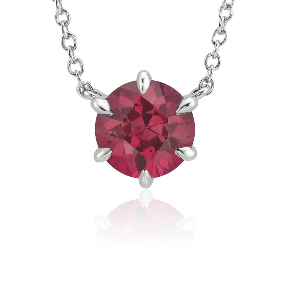 Round Lab-Grown Ruby Six Prong Set Pendant Necklace