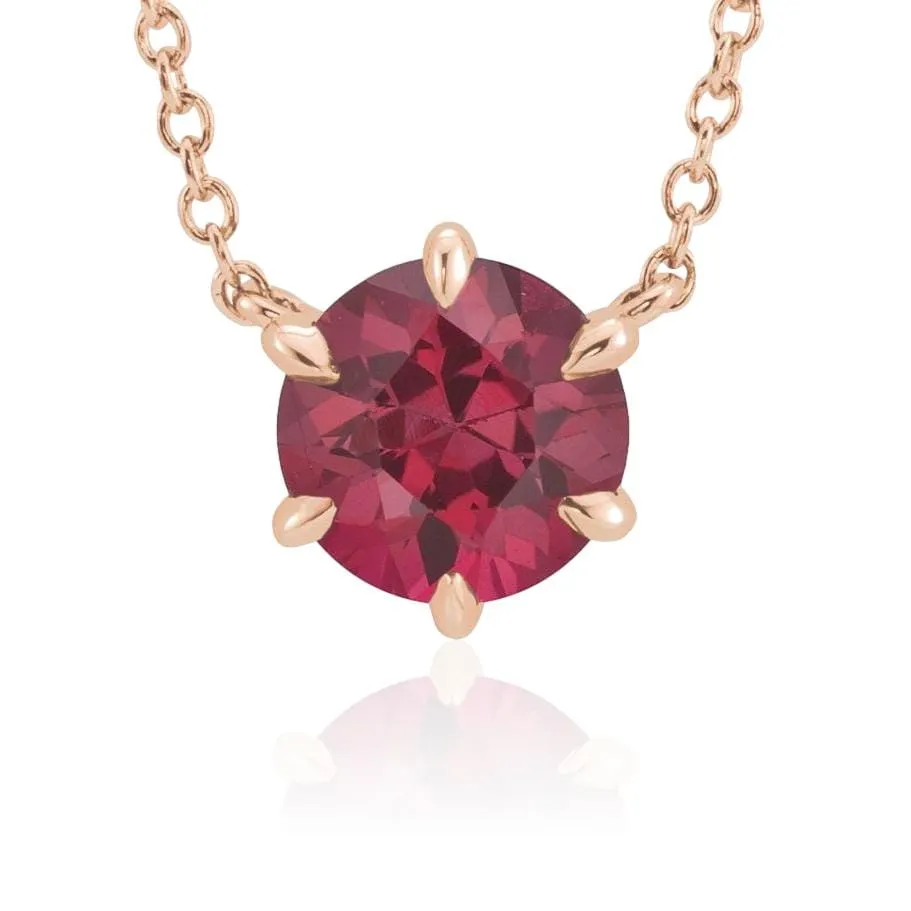 Round Lab-Grown Ruby Six Prong Set Pendant Necklace