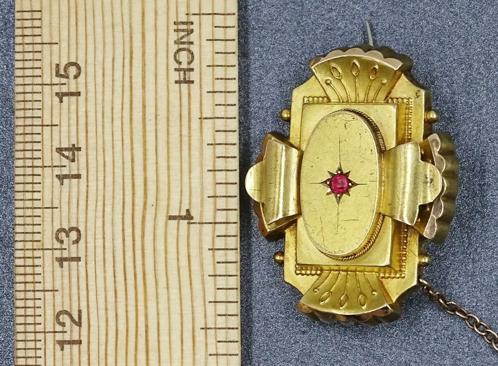 Ruby 14ct Yellow Gold Mourning Brooch with Photo Mounted Back