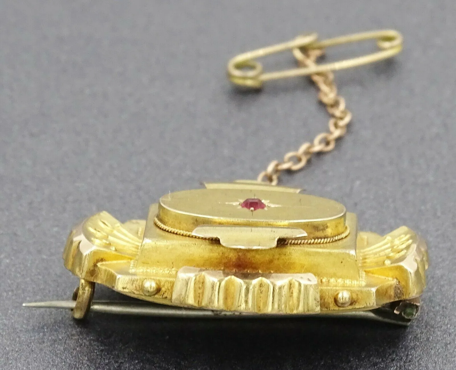 Ruby 14ct Yellow Gold Mourning Brooch with Photo Mounted Back