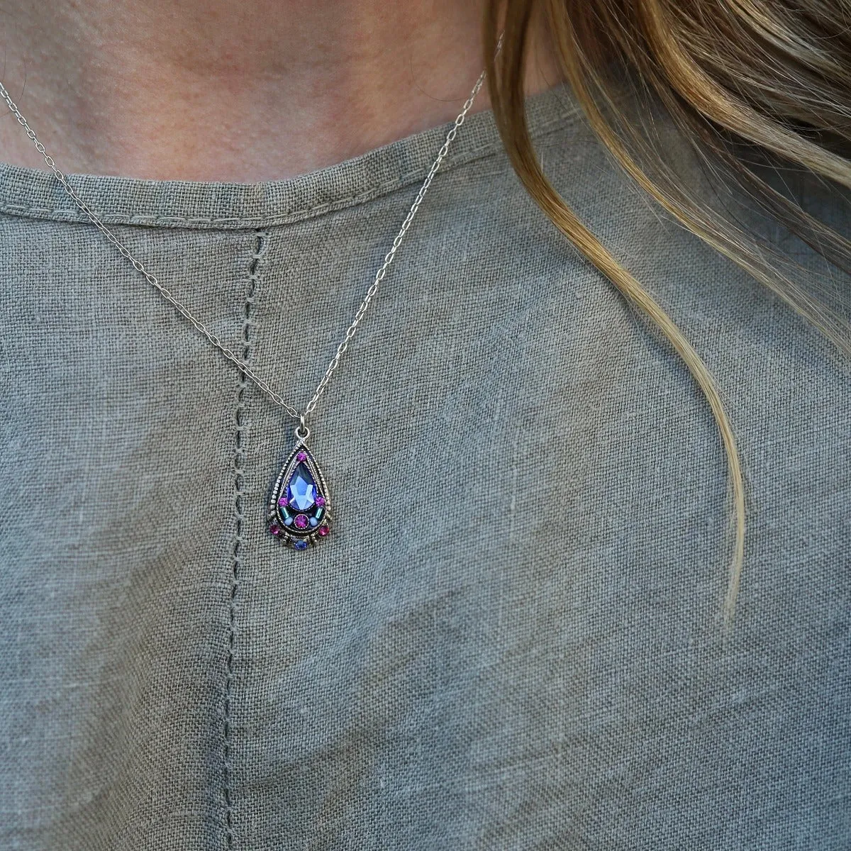 Sapphire Simple Drop Pendant Necklace