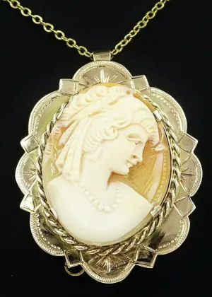 Shell Cameo 9ct Yellow Gold Brooch/Pendant