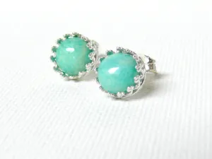 Silver Amazonite studs aqua blue amazonite earring sterling silver studs metalsmith jewelry gemstone stud earring