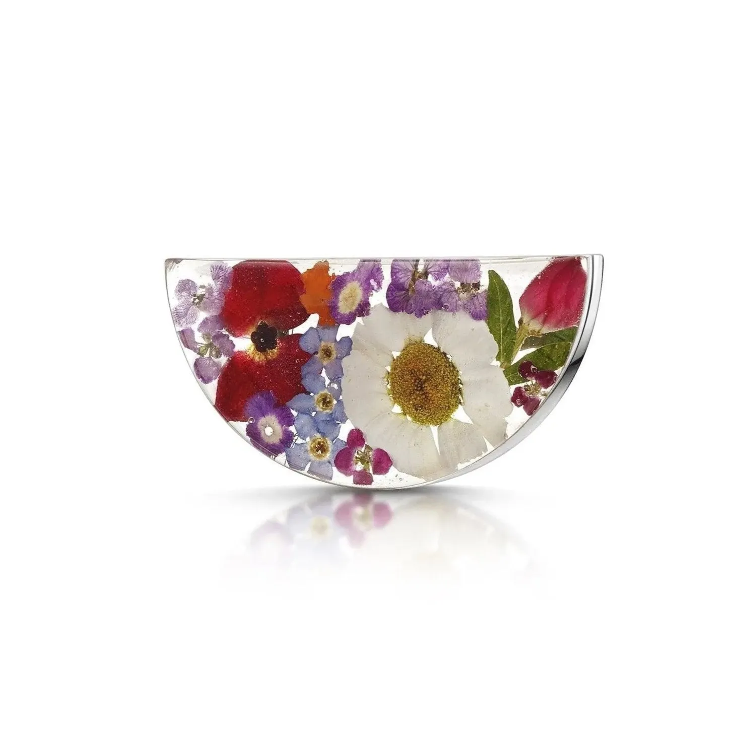 Silver brooch | Mixed flowers | Half Moon