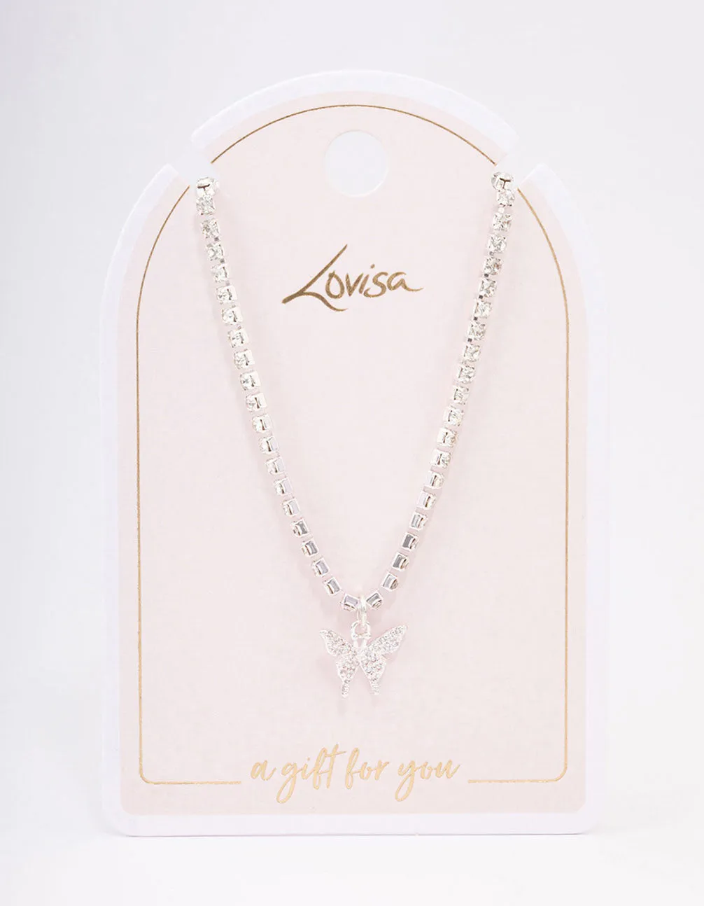 Silver Cupchain Diamante Butterfly Necklace