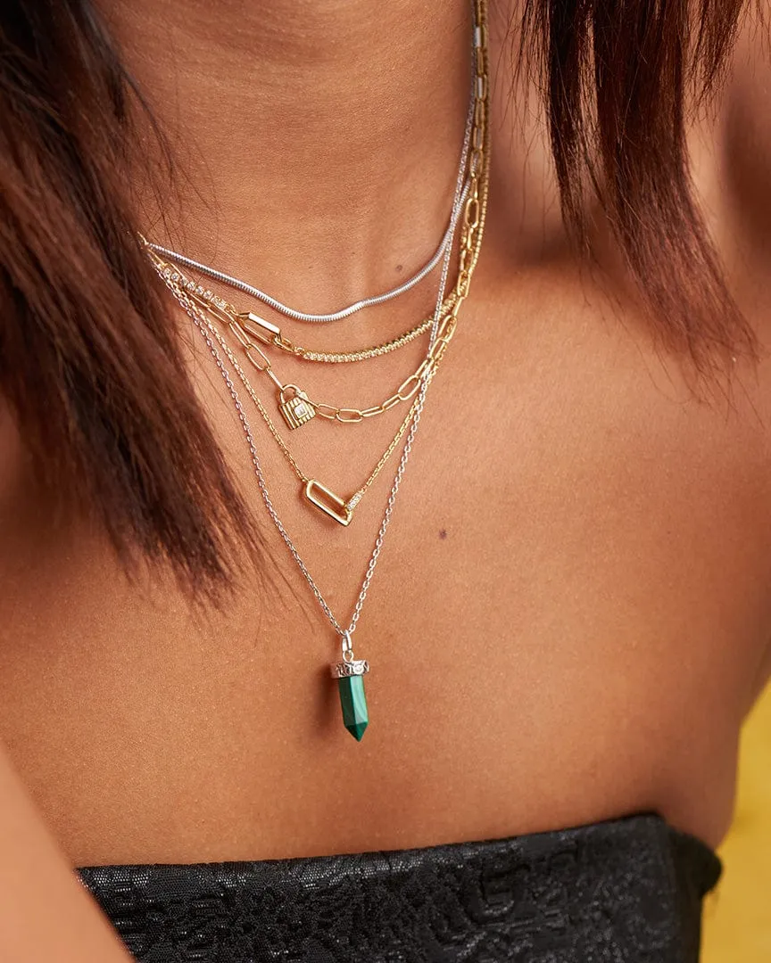 Silver Malachite Point Pendant Necklace