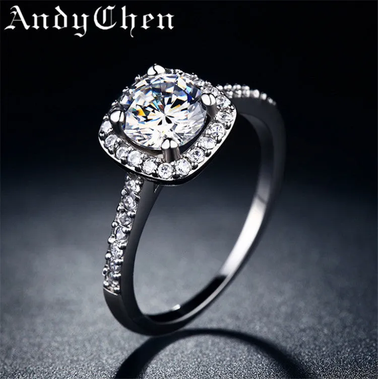 Silver Plated Square Simulated Diamond Wedding Rings For Women